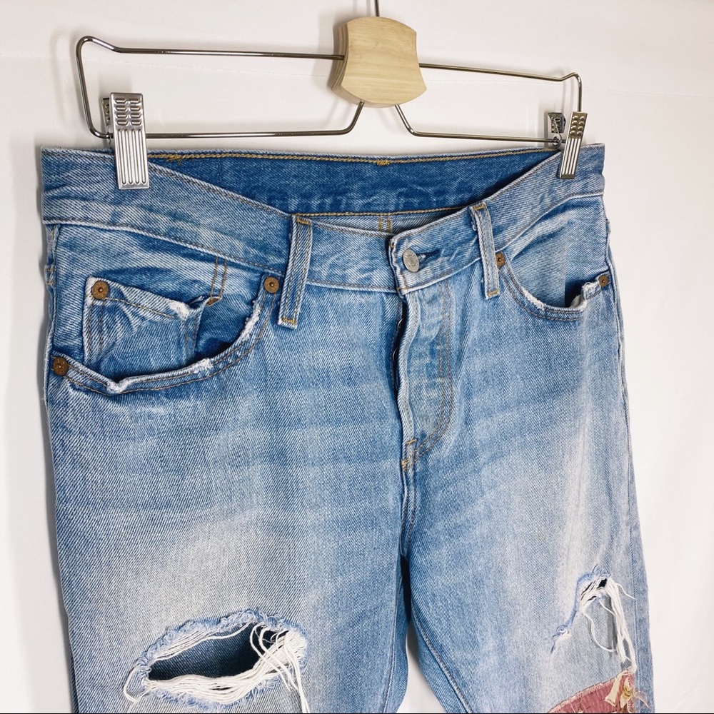 Levi’s Distressed Floral Patched 501 Jeans 27x32 - image 2